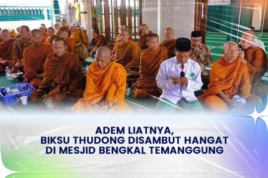 Adem Liatnya, Biksu Thudong Disambut Hangat di Mesjid Bengkal Temanggung