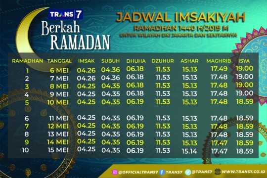 Jadwal Bulan Suci Ramadhan 1440 H (2019)