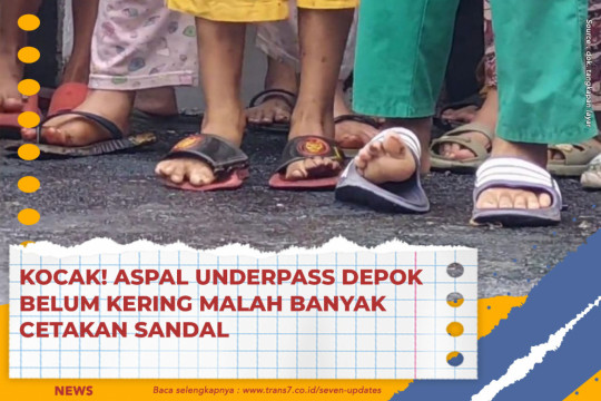 Kocak! Aspal Underpass Depok Belum Kering Malah Banyak Cetakan Sandal