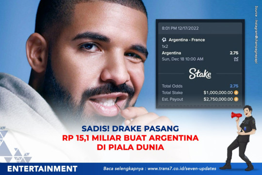 Sadis! Drake Pasang Rp 15,1 Miliar Buat Argentina Di Piala Dunia