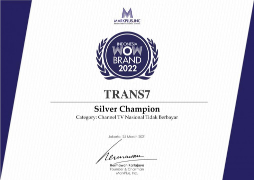 Silver Champion untuk Kategori Channel TV Nasional Tidak Berbayar pada Acara Indonesia WOW Brand 2022